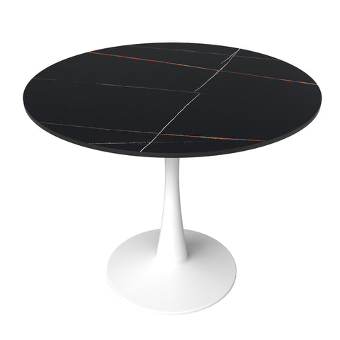 Bristol Round Dining Table with MDF/Sintered Stone/Glass Wood Tabletop in White Steel