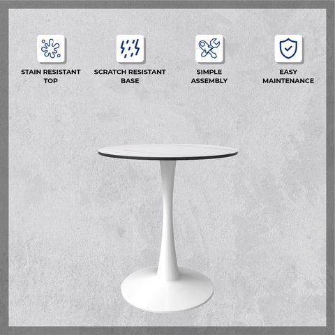 Bristol Round Dining Table with MDF/Sintered Stone/Glass Wood Tabletop in White Steel