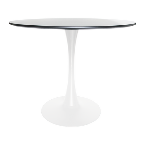 Bristol Round Dining Table with MDF/Sintered Stone/Glass Wood Tabletop in White Steel