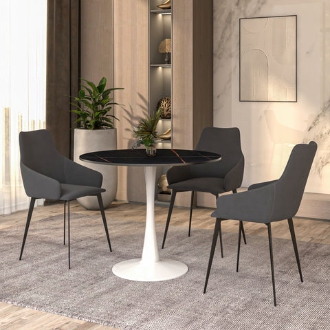 Bristol Round Dining Table with MDF/Sintered Stone/Glass Wood Tabletop in White Steel