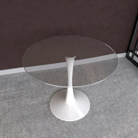 Bristol Round Dining Table with MDF/Sintered Stone/Glass Wood Tabletop in White Steel