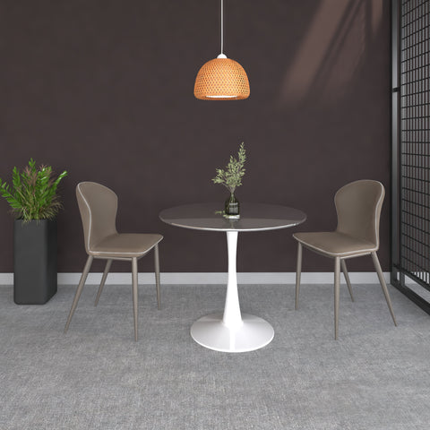 Bristol Round Dining Table with MDF/Sintered Stone/Glass Wood Tabletop in White Steel