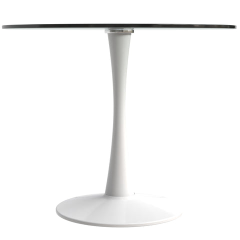 Bristol Round Dining Table with MDF/Sintered Stone/Glass Wood Tabletop in White Steel