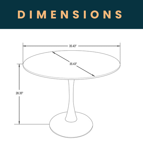 Bristol Round Dining Table with MDF/Sintered Stone/Glass Wood Tabletop in White Steel