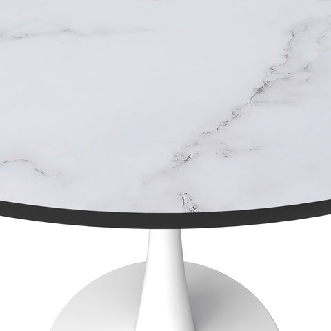 Bristol Round Dining Table with MDF/Sintered Stone/Glass Wood Tabletop in White Steel