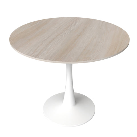 Bristol Round Dining Table with MDF/Sintered Stone/Glass Wood Tabletop in White Steel