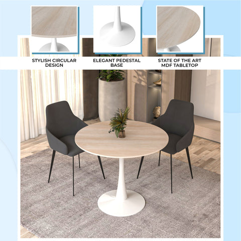 Bristol Round Dining Table with MDF/Sintered Stone/Glass Wood Tabletop in White Steel