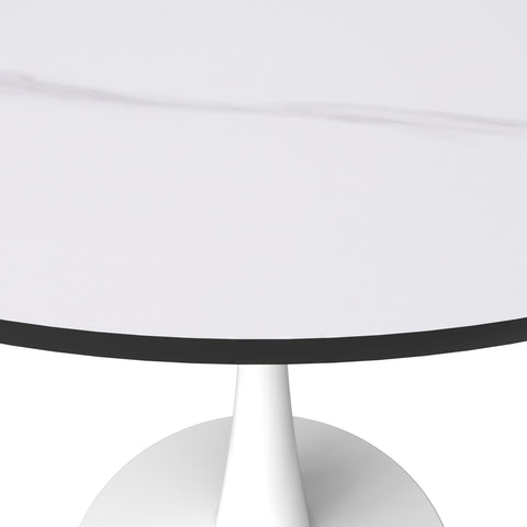 Bristol Round Dining Table with MDF/Sintered Stone/Glass Wood Tabletop in White Steel