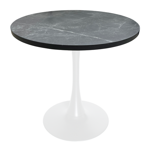 Bristol Round Dining Table with Sintered Stone/MDF Wood Tabletop in Black/White Steel