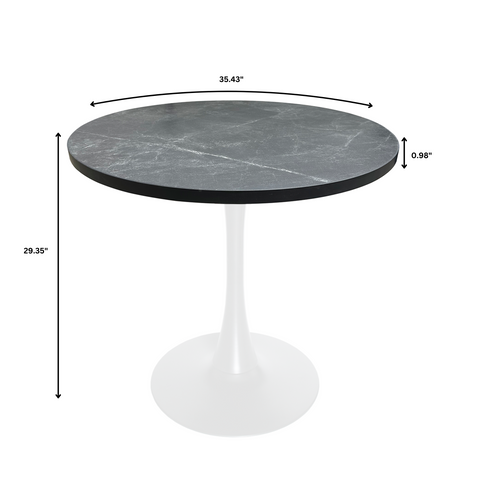 Bristol Round Dining Table with Sintered Stone/MDF Wood Tabletop in Black/White Steel