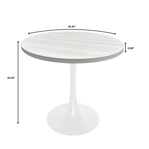 Bristol Round Dining Table with Sintered Stone/MDF Wood Tabletop in Black/White Steel