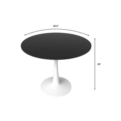 Bristol Round Dining Table with Sintered Stone/MDF Wood Tabletop in Black/White Steel