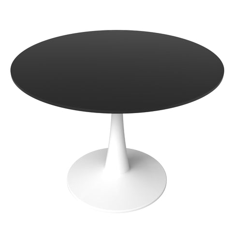 Bristol Round Dining Table with Sintered Stone/MDF Wood Tabletop in Black/White Steel