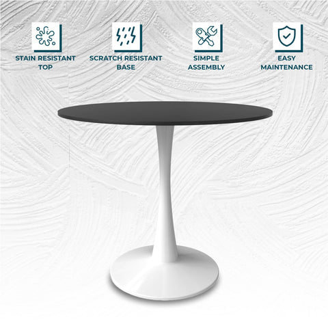 Bristol Round Dining Table with Sintered Stone/MDF Wood Tabletop in Black/White Steel