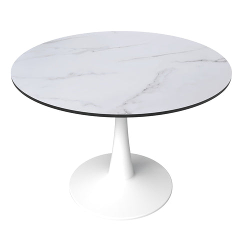 Bristol Round Dining Table with Sintered Stone/MDF Wood Tabletop in Black/White Steel