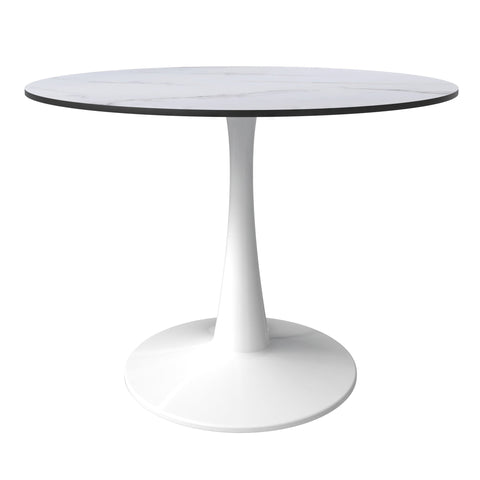 Bristol Round Dining Table with Sintered Stone/MDF Wood Tabletop in Black/White Steel