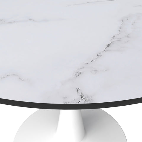 Bristol Round Dining Table with Sintered Stone/MDF Wood Tabletop in Black/White Steel