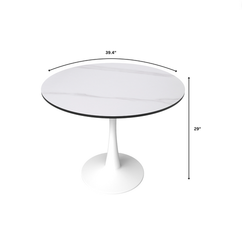 Bristol Round Dining Table with Sintered Stone/MDF Wood Tabletop in Black/White Steel