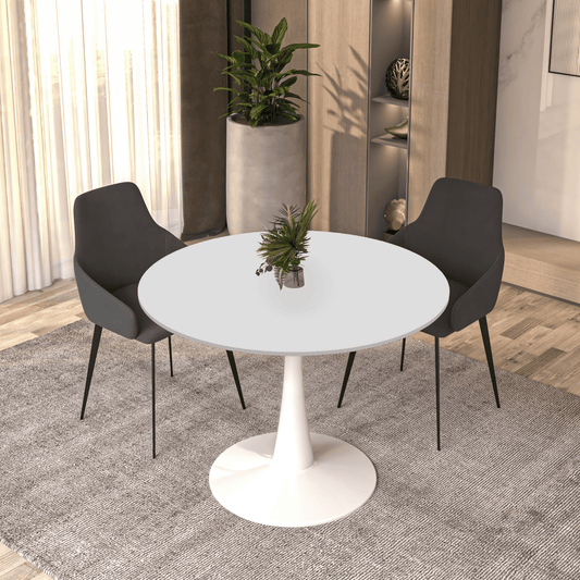 Bristol Round Dining Table with Sintered Stone/MDF Wood Tabletop in Black/White Steel