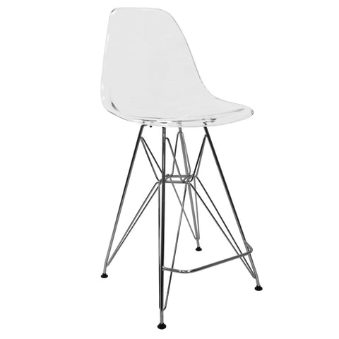 Cresco Modern Acrylic Barstool in Chrome Base for Kitchen and Dining Room