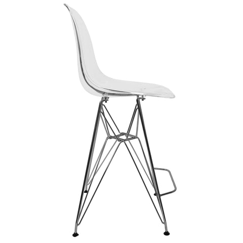 Cresco Modern Acrylic Barstool in Chrome Base for Kitchen and Dining Room