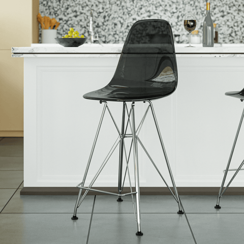 Cresco Modern Acrylic Barstool in Chrome Base for Kitchen and Dining Room