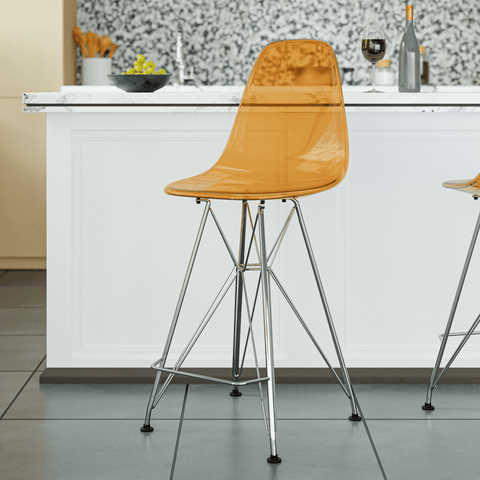 Cresco Modern Acrylic Barstool in Chrome Base for Kitchen and Dining Room