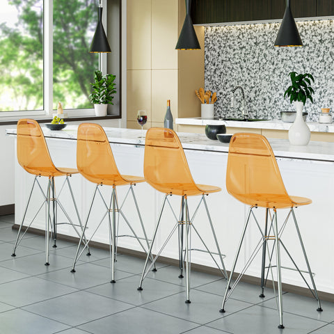 Cresco Modern Acrylic Barstool in Chrome Base for Kitchen and Dining Room