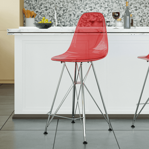 Cresco Modern Acrylic Barstool in Chrome Base for Kitchen and Dining Room