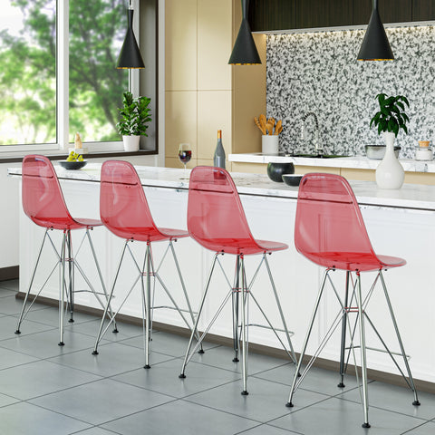 Cresco Modern Acrylic Barstool in Chrome Base for Kitchen and Dining Room