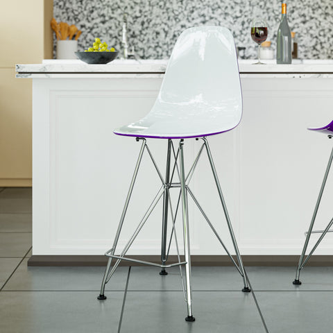 Cresco Modern Acrylic Barstool in Chrome Base for Kitchen and Dining Room