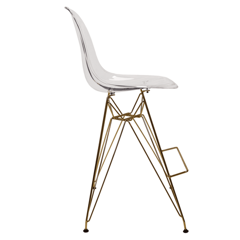 Cresco Modern Acrylic Barstool with Gold Chrome Base and Footrest