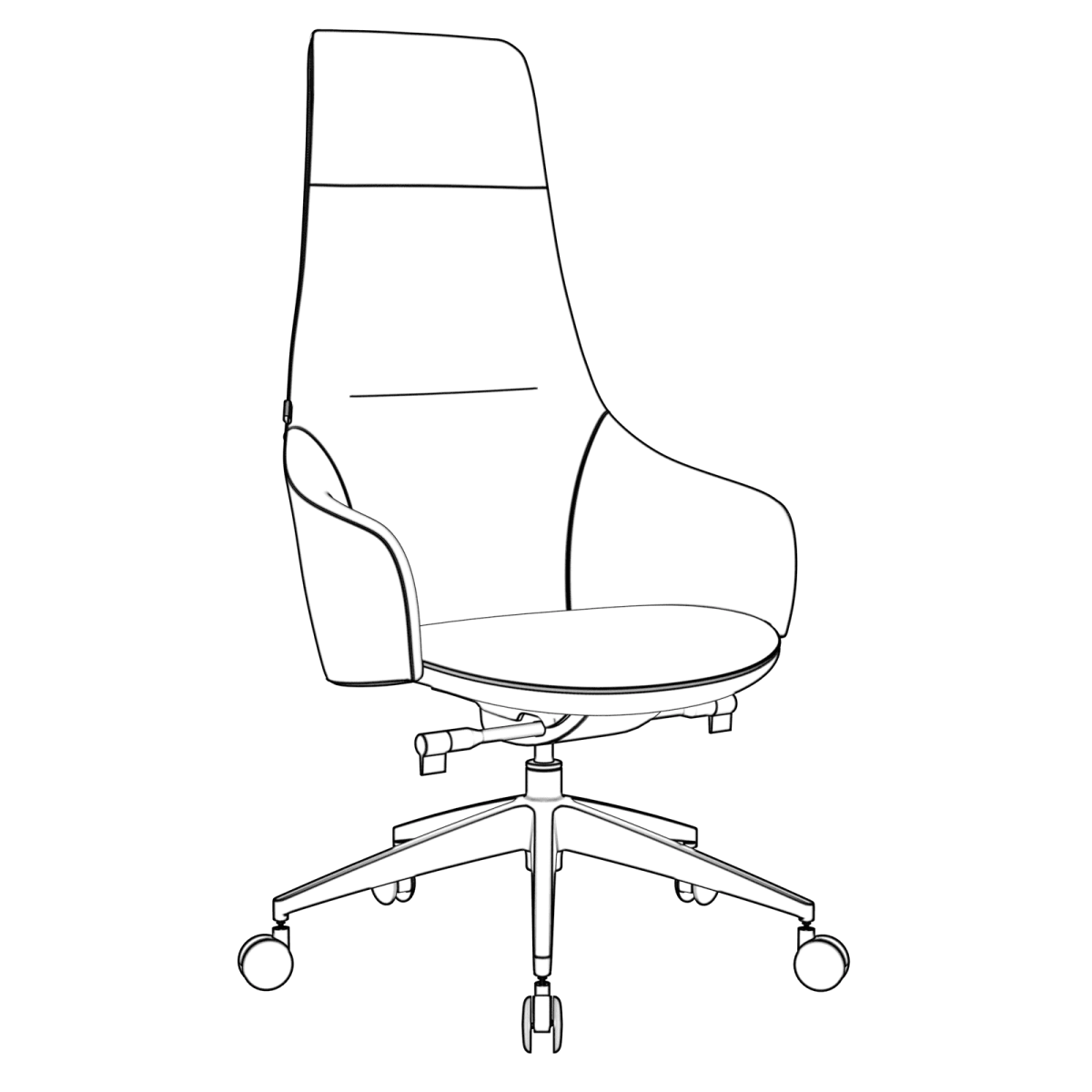 Celeste High - Back Office Chair in Upholstered Leather and Iron Base with Swivel and Tilt