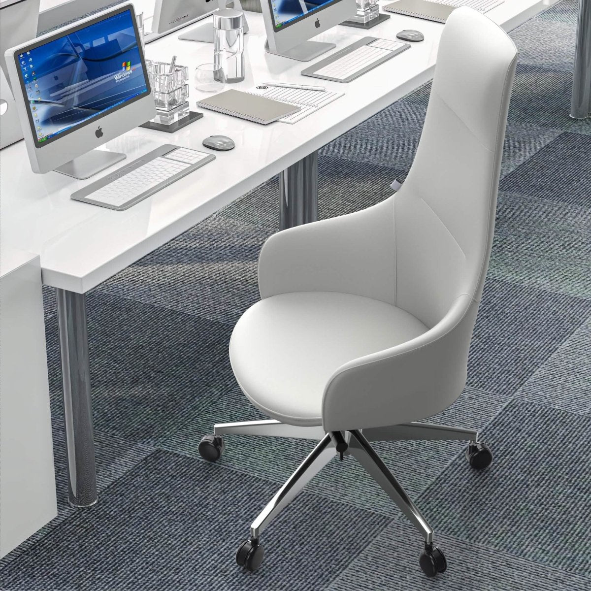 Celeste High - Back Office Chair in Upholstered Leather and Iron Base with Swivel and Tilt