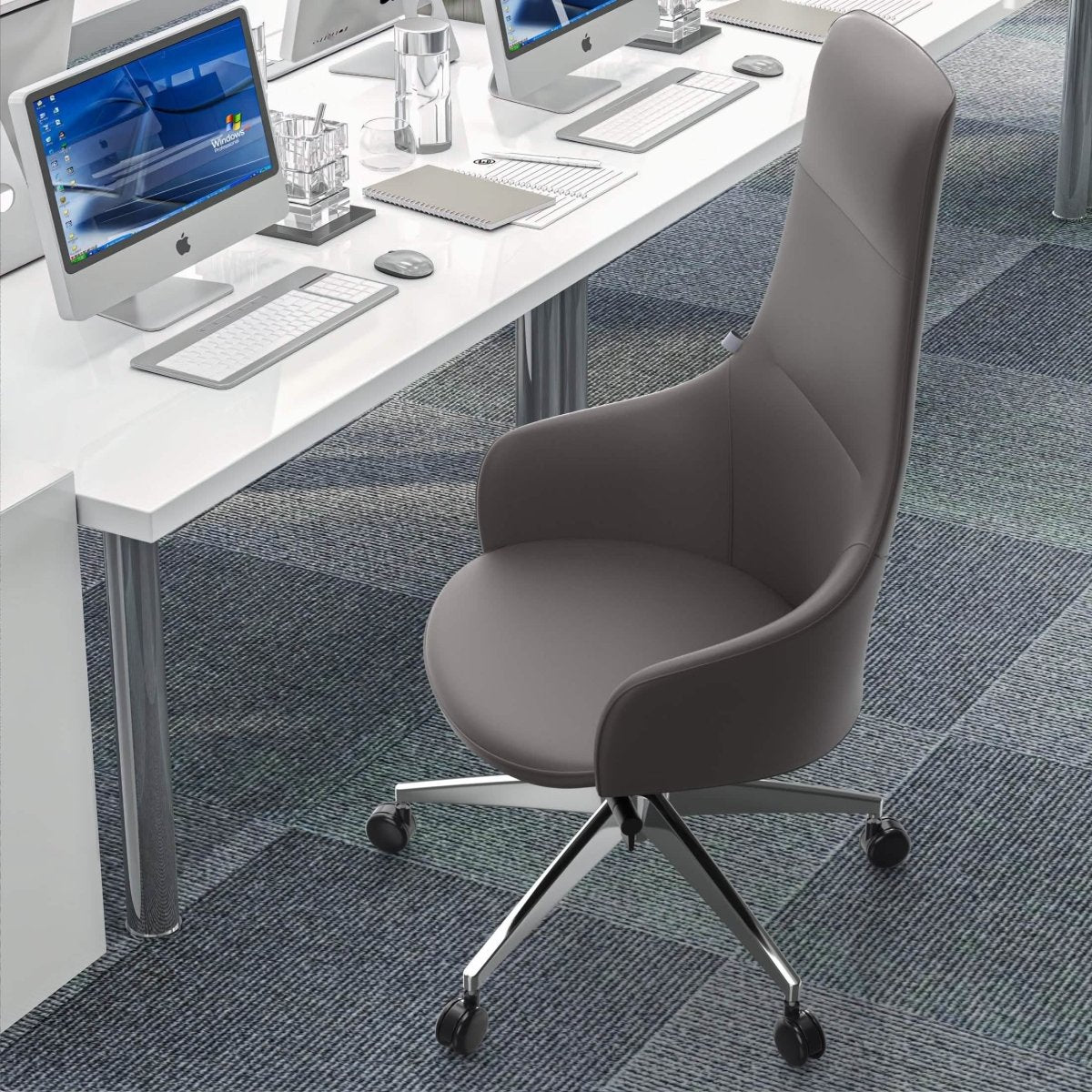 Celeste High - Back Office Chair in Upholstered Leather and Iron Base with Swivel and Tilt