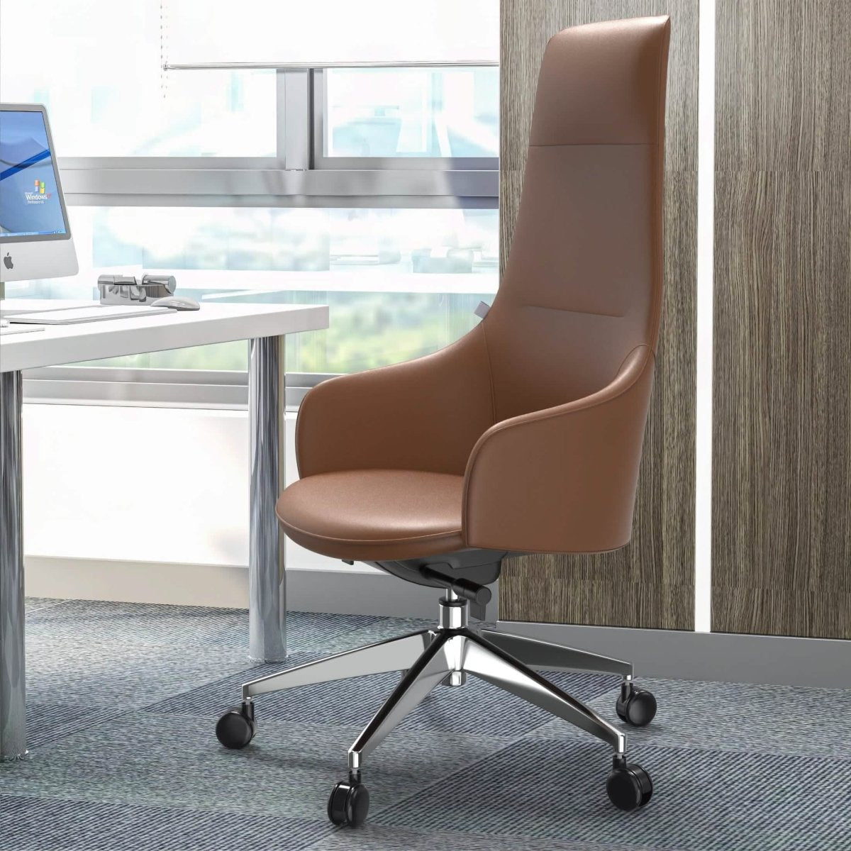 Celeste High - Back Office Chair in Upholstered Leather and Iron Base with Swivel and Tilt