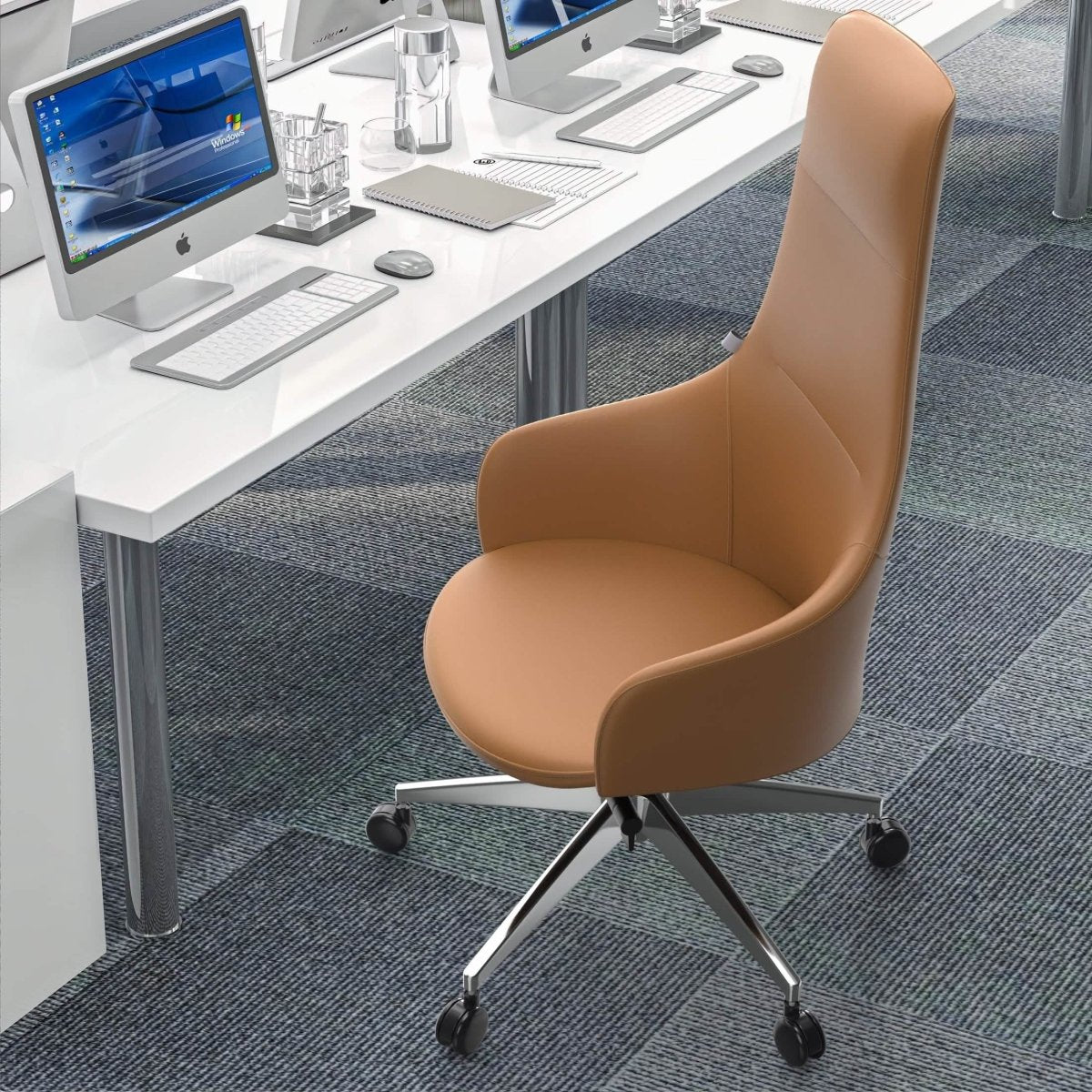 Celeste High - Back Office Chair in Upholstered Leather and Iron Base with Swivel and Tilt