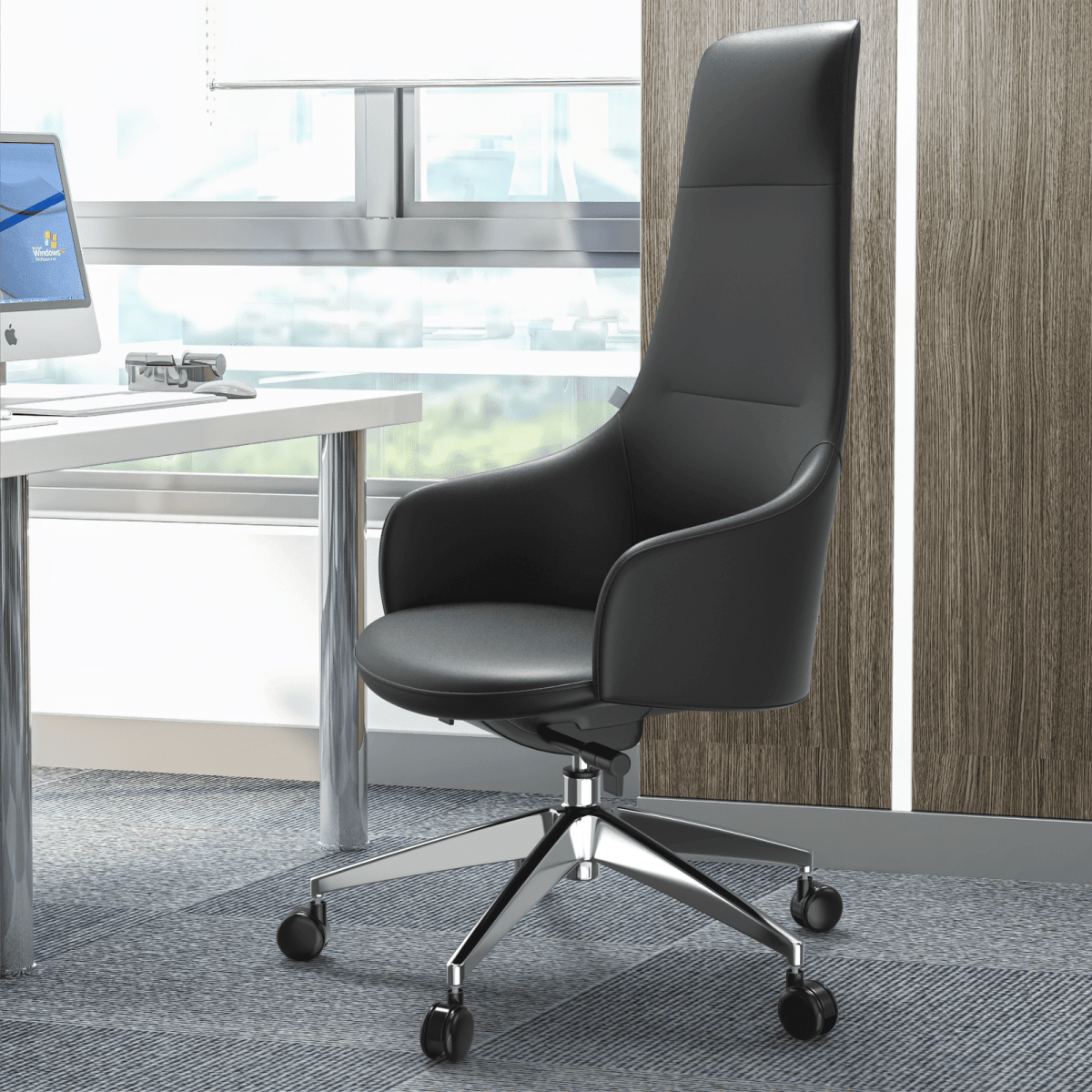 Celeste High - Back Office Chair in Upholstered Leather and Iron Base with Swivel and Tilt
