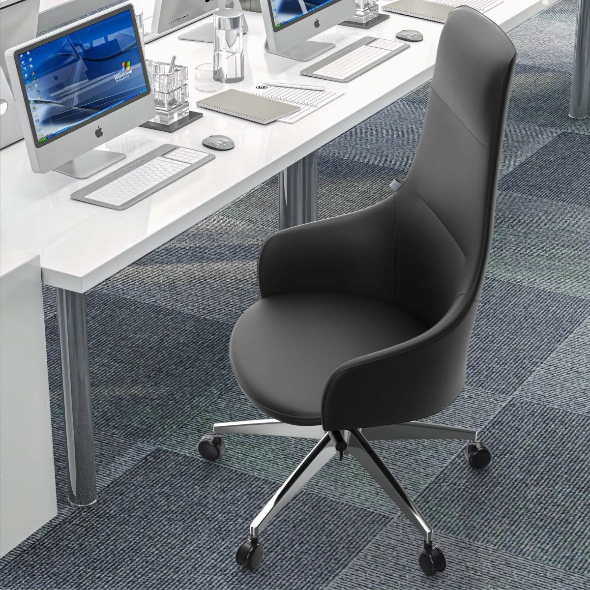 Celeste High - Back Office Chair in Upholstered Leather and Iron Base with Swivel and Tilt