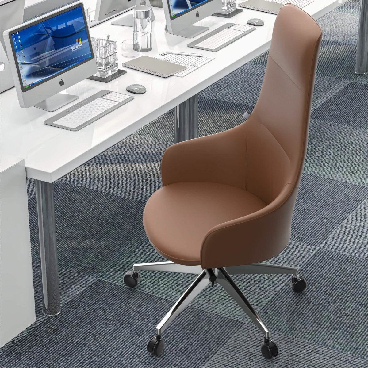 Celeste High - Back Office Chair in Upholstered Leather and Iron Base with Swivel and Tilt