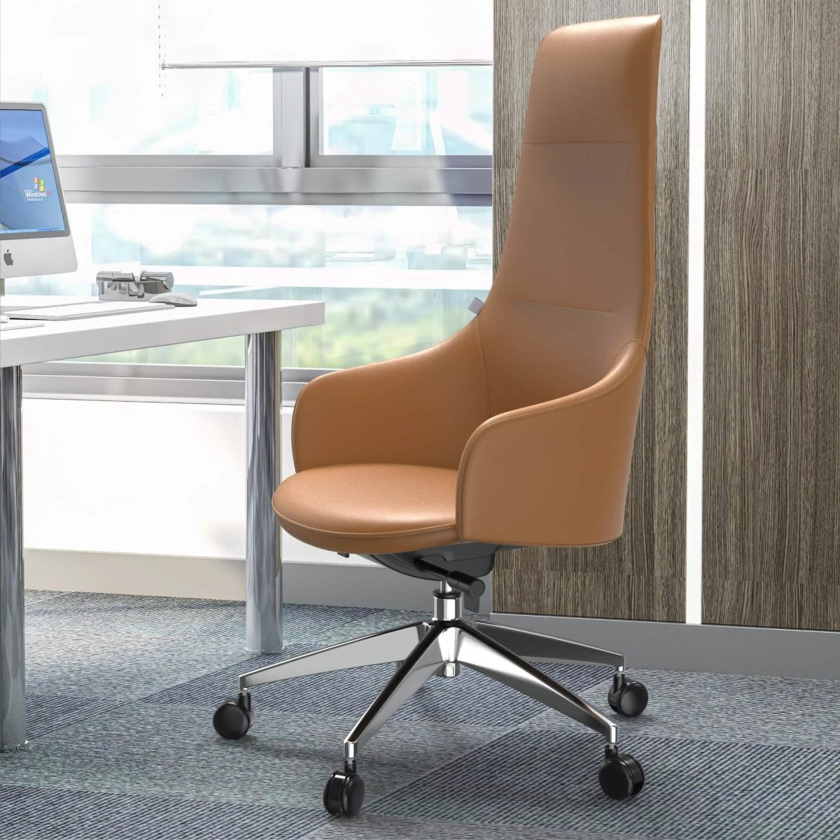 Celeste High - Back Office Chair in Upholstered Leather and Iron Base with Swivel and Tilt