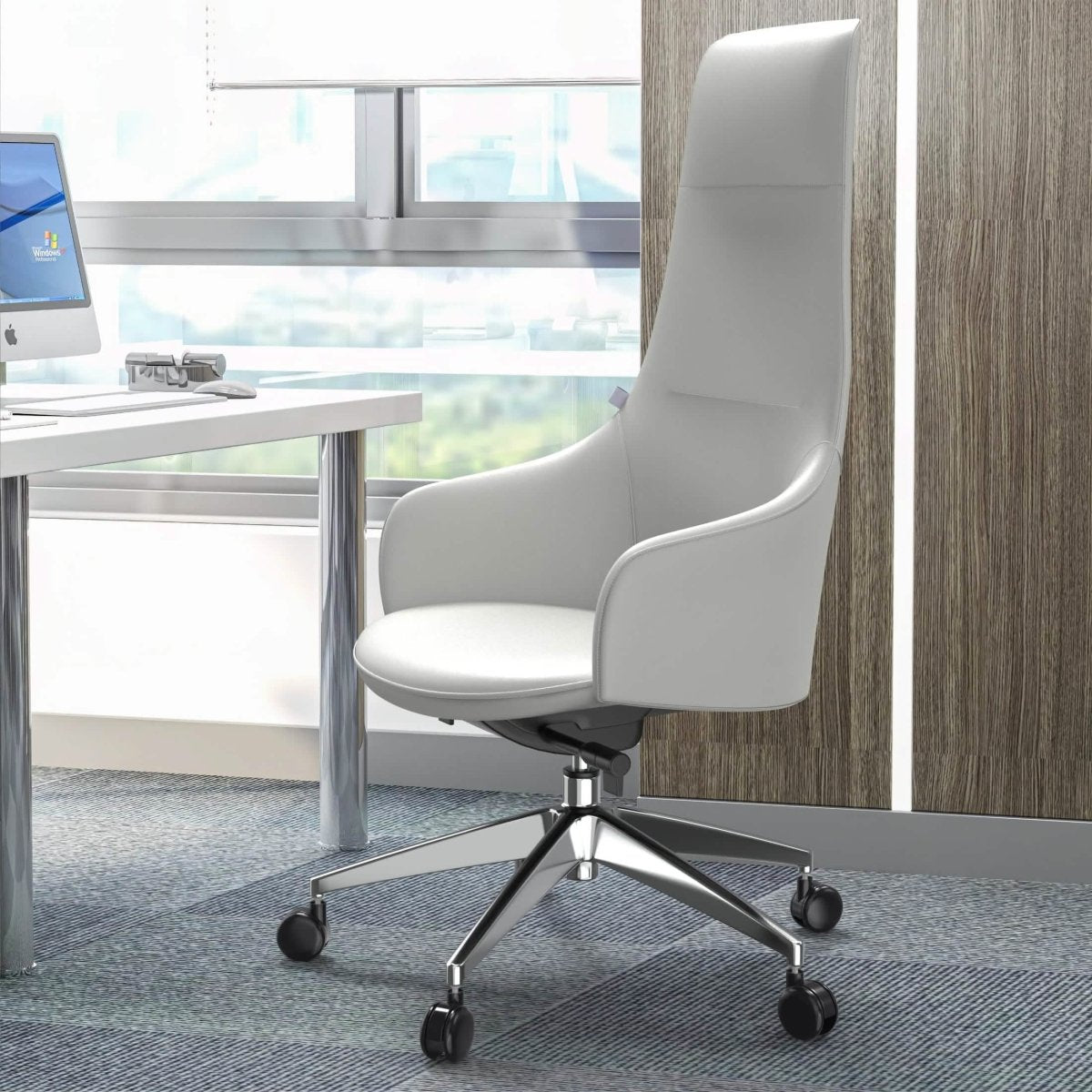Celeste High - Back Office Chair in Upholstered Leather and Iron Base with Swivel and Tilt