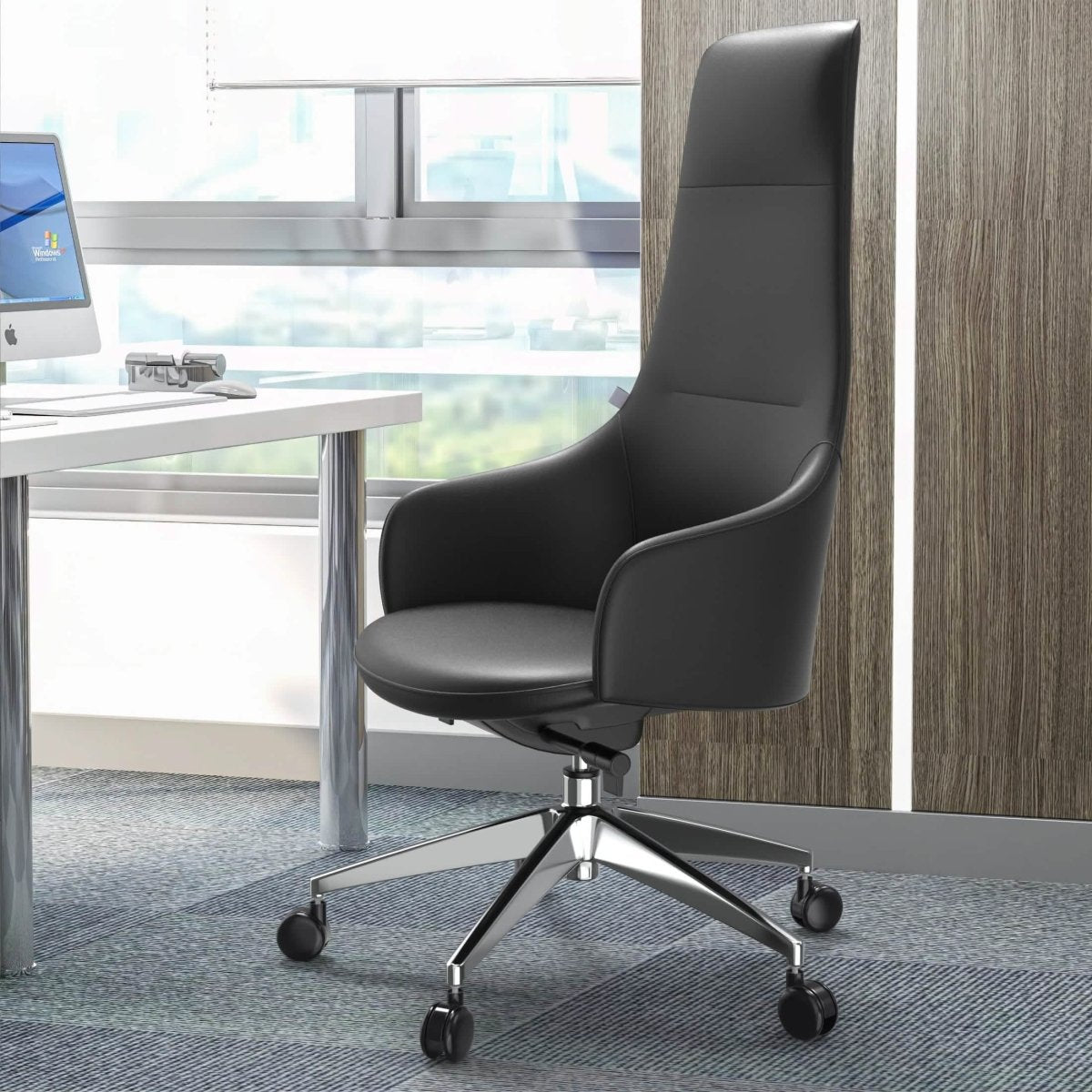 Celeste High - Back Office Chair in Upholstered Leather and Iron Base with Swivel and Tilt