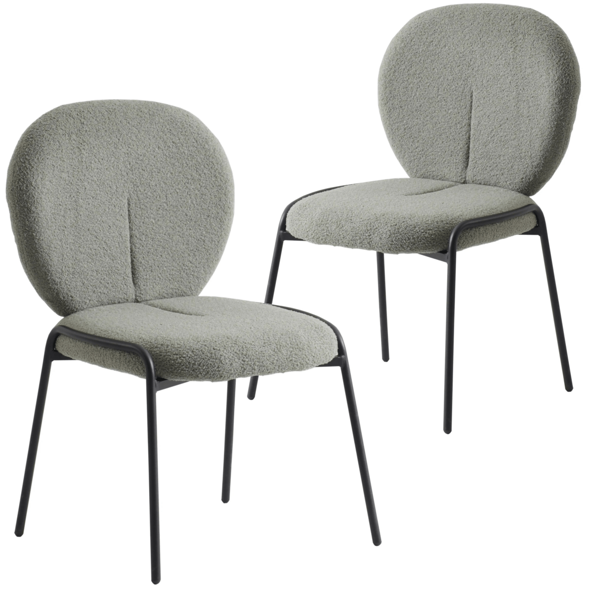 Celestial Modern Boucle Dining Side Chair with Black Powder Coated Iron Frame Set of 2