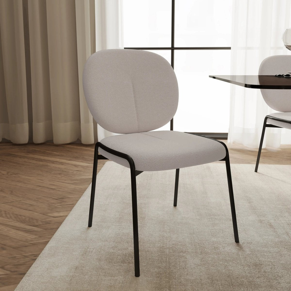 Celestial Modern Boucle Dining Side Chair with Black Powder Coated Iron Frame Set of 2