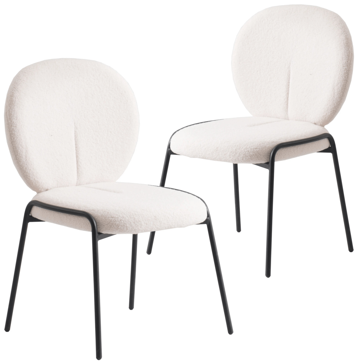 Celestial Modern Boucle Dining Side Chair with Black Powder Coated Iron Frame Set of 2