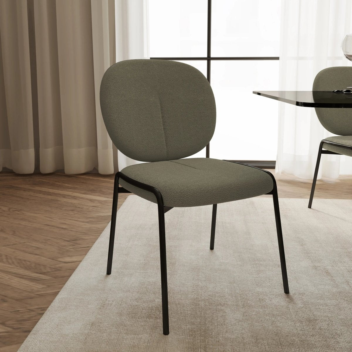 Celestial Modern Boucle Dining Side Chair with Black Powder Coated Iron Frame Set of 4
