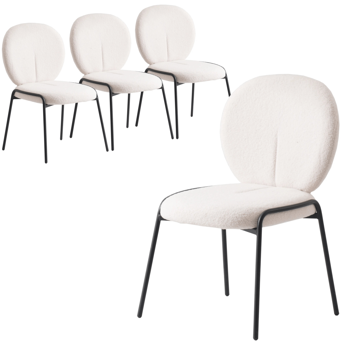 Celestial Modern Boucle Dining Side Chair with Black Powder Coated Iron Frame Set of 4