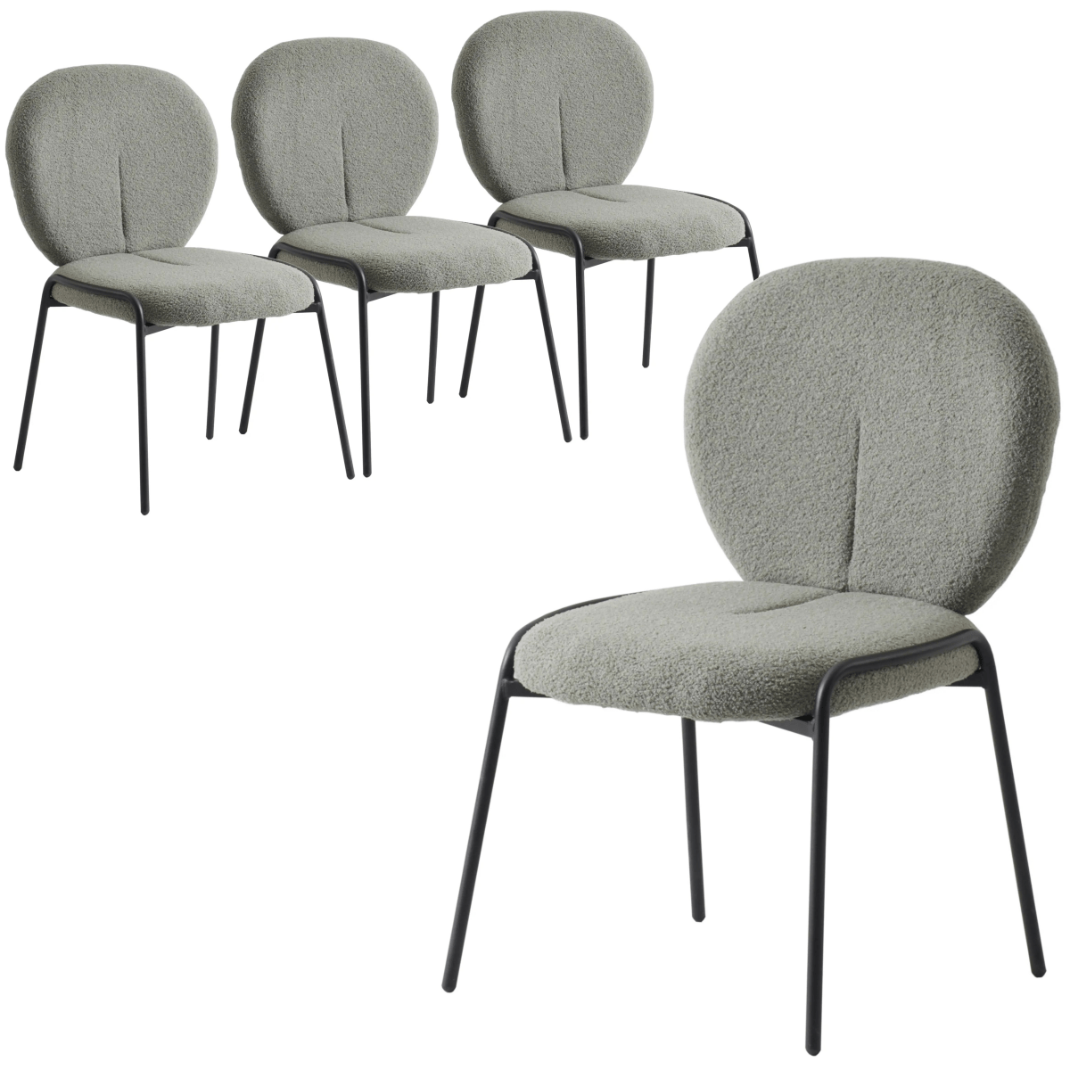 Celestial Modern Boucle Dining Side Chair with Black Powder Coated Iron Frame Set of 4