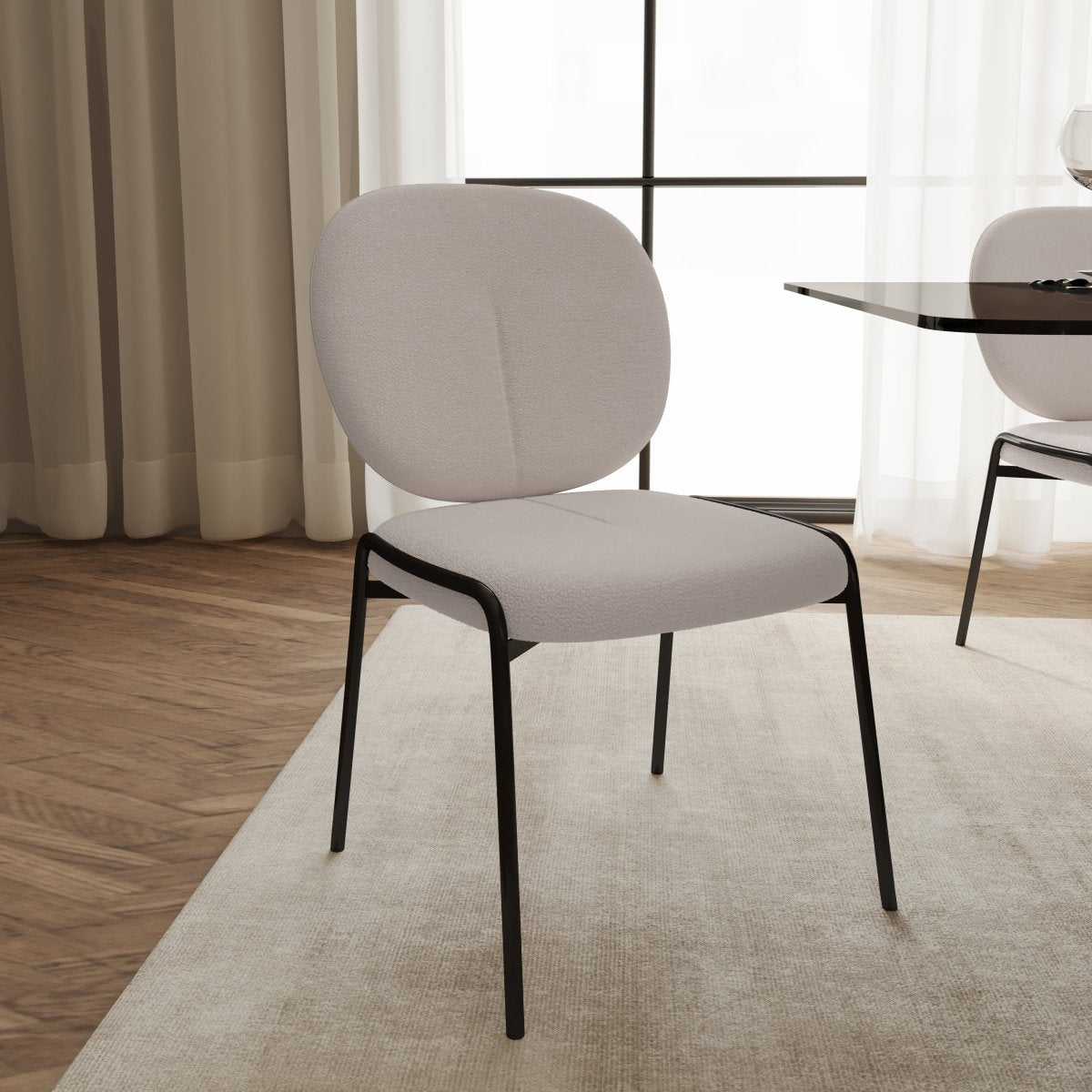 Celestial Modern Boucle Dining Side Chair with Black/White Powder Coated Iron Frame